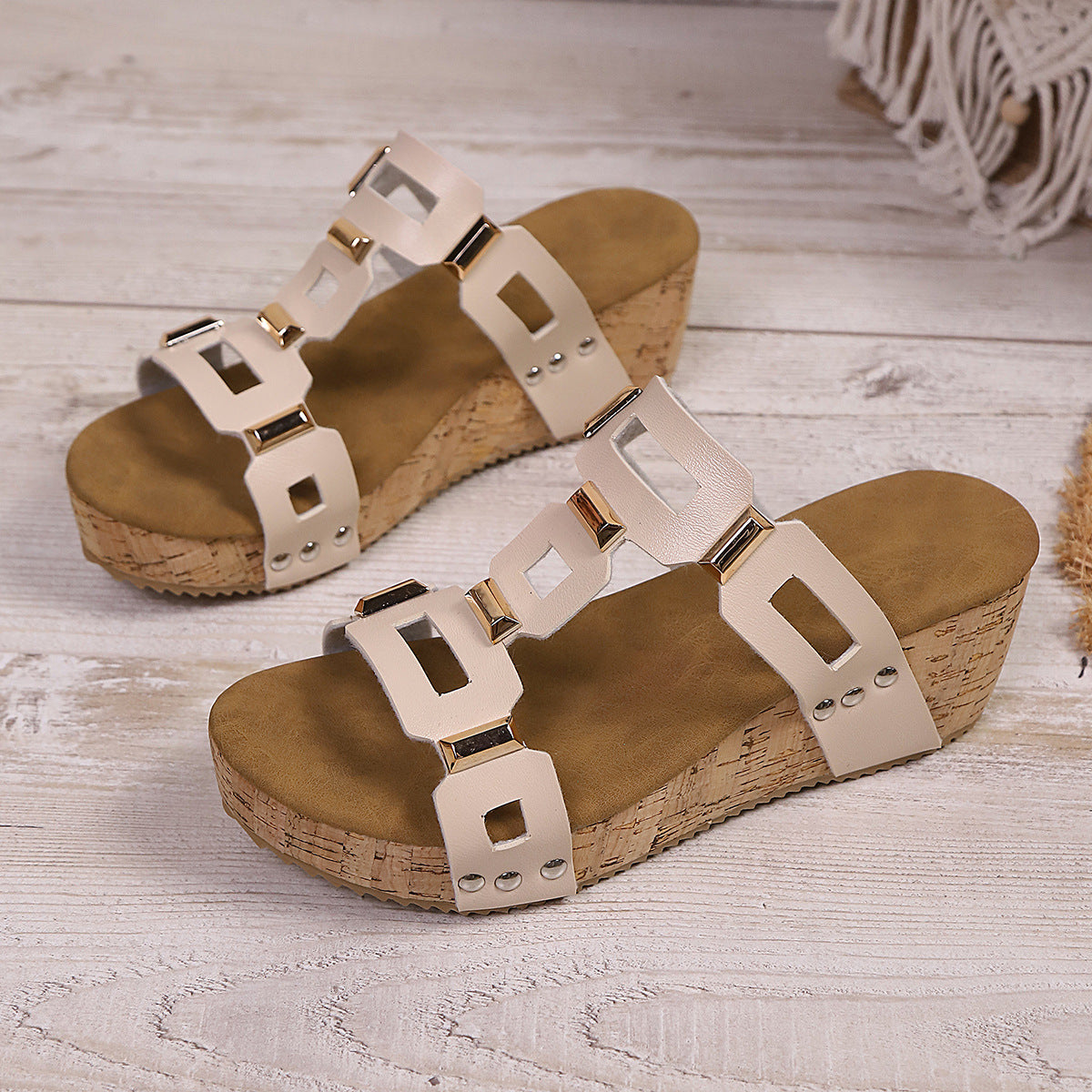 New Style Square-toe Thick-soled Fashionable Slide Sandals With A Square Buckle