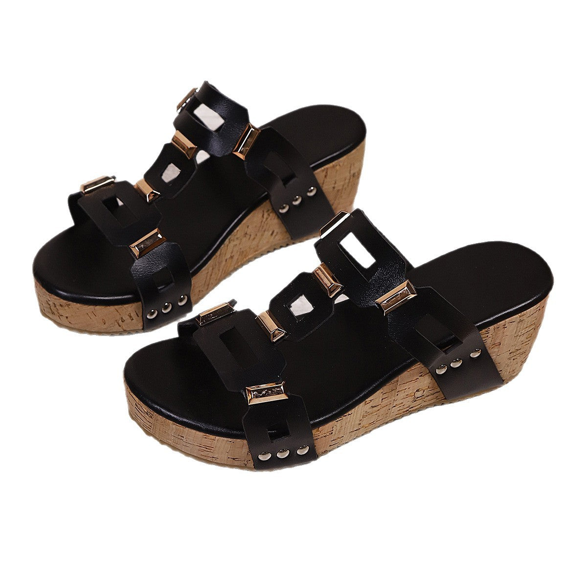New Style Square-toe Thick-soled Fashionable Slide Sandals With A Square Buckle