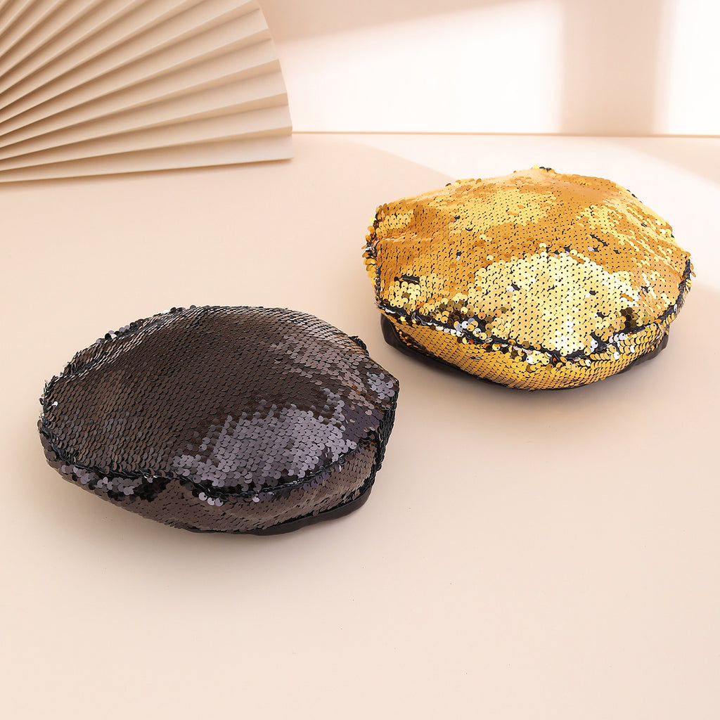 European And American Trendy Fashion Small Sequin Beret For Outdoor Outings, Suitable For All Occasions, Versatile For Painting And Photography.
