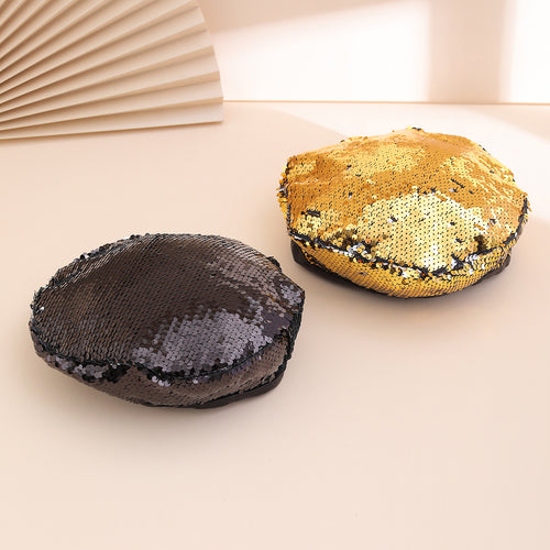 European And American Trendy Fashion Small Sequin Beret For Outdoor Outings, Suitable For All Occasions, Versatile For Painting And Photography.