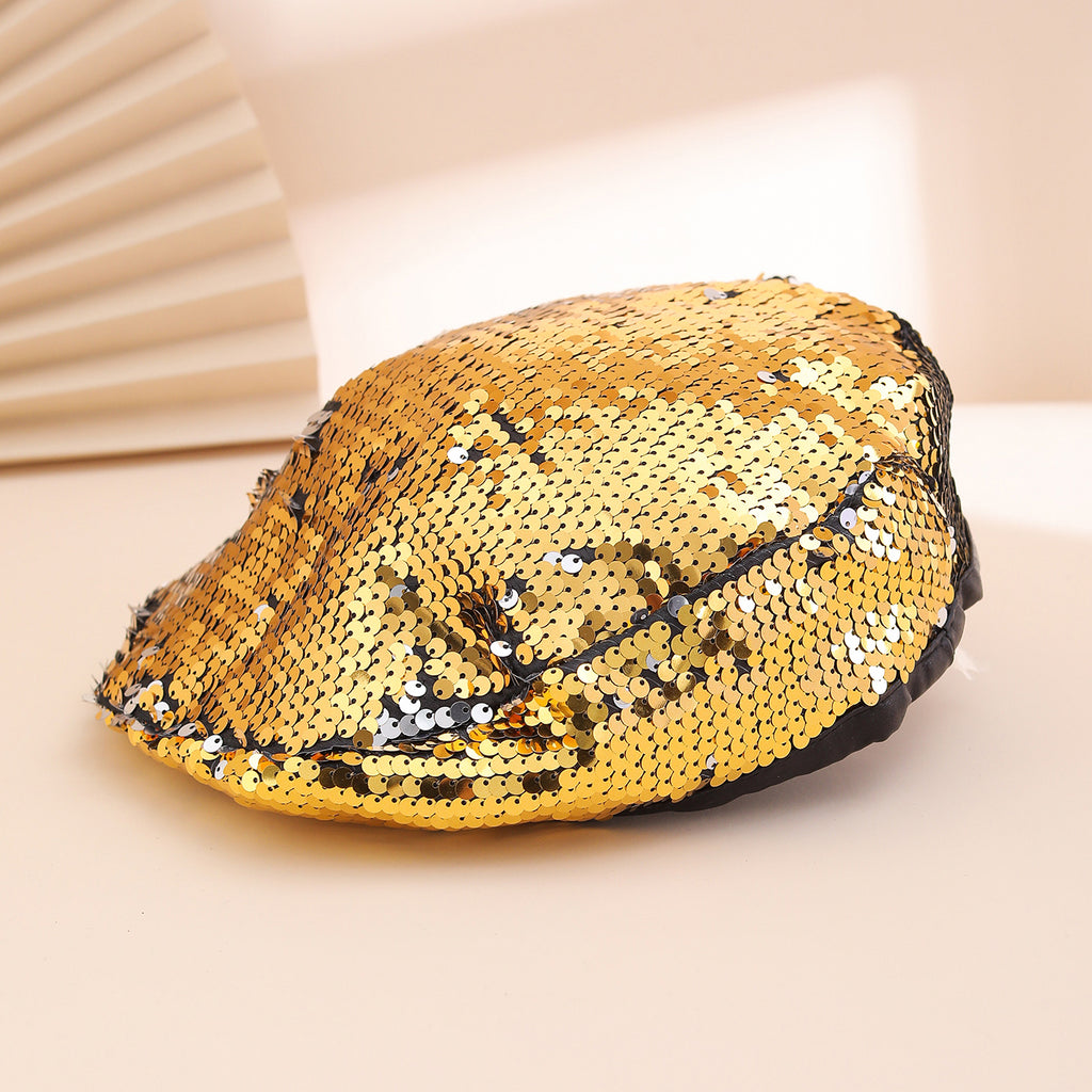 European And American Trendy Fashion Small Sequin Beret For Outdoor Outings, Suitable For All Occasions, Versatile For Painting And Photography.